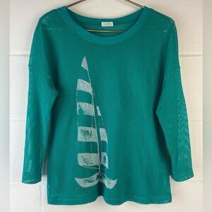 SunBay Teal Mesh Sailboat Graphic Top, PS
